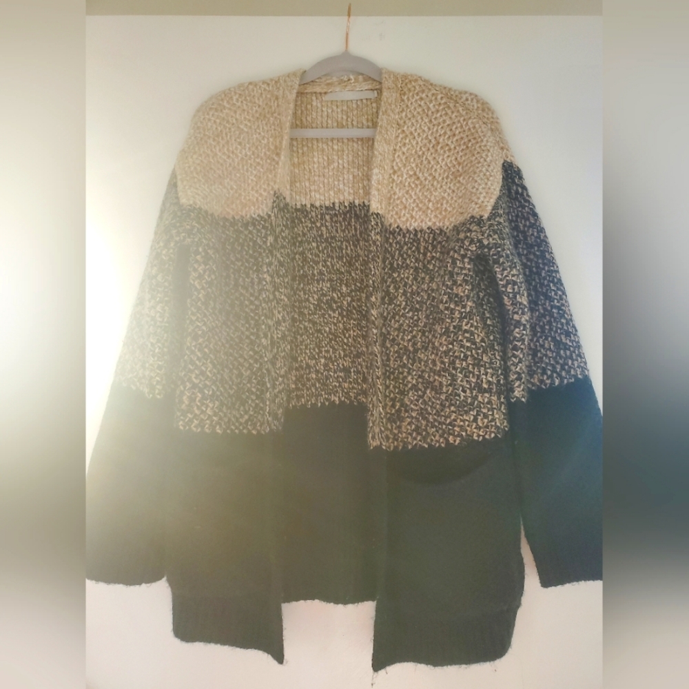 Sweater jacket, small, cream/black/tan